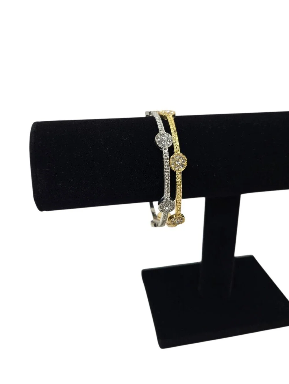 Gold And Silver Tone Rhinestone Set Of Two Mixed Metal Bangles Bracelets
